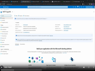 A screen in Microsoft Azure for setting up Oauth in Sage 100 SMTP to use in Paperless Office