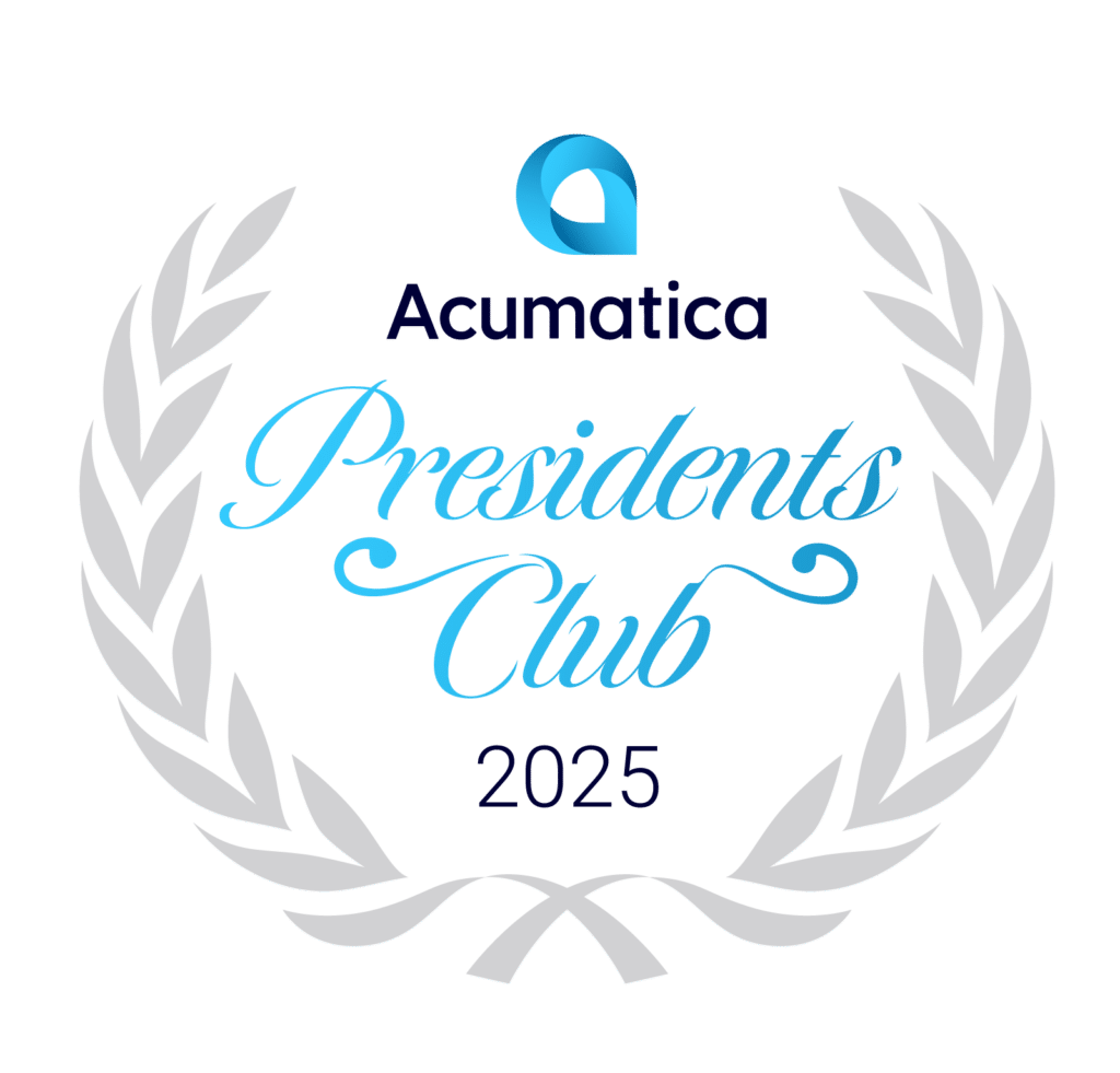 The Acumatica President's Club logo for 2024 awarded to SWK Technologies