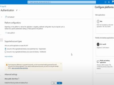 A screen in Microsoft Azure for setting up Oauth in Sage 100 SMTP to use in Paperless Office