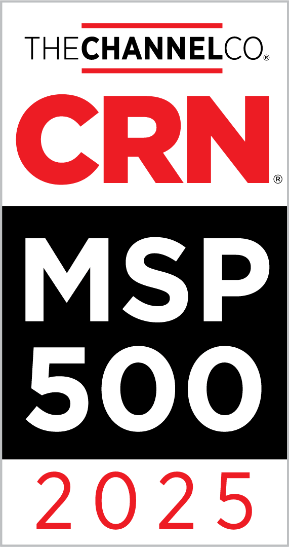 A vertical banner displaying The Channel Co and CRN logos at the top, with "MSP 500" in white text against a black background and "2025" in red beneath it, signifying SWK Technologies' placement on the CRN MSP 500 list for 2025.